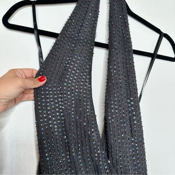 NWT Altar’d State Raven Beaded Sequin Backless Halter Mini Dress in Black - Picture 4 of 10